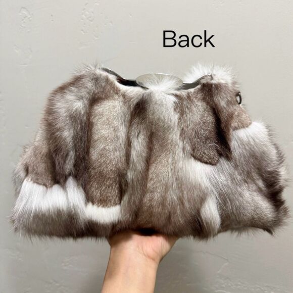 Natural Fox Fur Handmade Unique Metal Frame & Push Lock Shoulder Bag, Crossbody - Picture 7 of 16